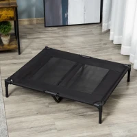 PawHut Pat Metalic pentru Câini din Țesătură Oxford Respirabilă, Pat Mare pentru Câini cu Geantă de Transport, 92x76x18 cm, Negru(m-2)