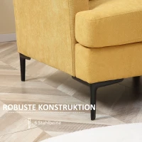 HOMCOM Sofa für 2 Personen, dicke Polsterung, Bezug in Leinenoptik, Stahlbeine, bis 300 kg, gelb, 137 x 79,5 x 71 cm(m-5)