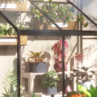 Outsunny Gewächshaus 182 x 122 cm Beistell Gartenhaus mit Verstellbares Dach Verschließbare Treibhaus Tür Aluminiumlegierung Polystyrolplatte Transparent Schwarz(m-9)