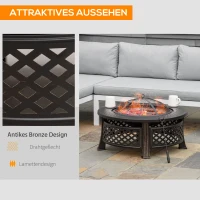 Outsunny Feuerschale mit Schürhaken Funkenschutz Feuerkorb Feuertisch rund Feuerstelle für Garten Camping BBQ Stahl Schwarz 81 x 81 x 50 cm(m-6)