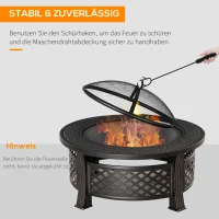 Outsunny Feuerschale mit Schürhaken Funkenschutz Feuerkorb Feuertisch rund Feuerstelle für Garten Camping BBQ Stahl Schwarz 81 x 81 x 50 cm(m-4)