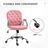 Vinsetto Office Chair Ergonomic 360° Swivel PU Diamante Padded Base 5 Castor Wheels for Home Work Pink(m-6)