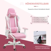 Vinsetto Gamingstuhl mit Kopfstütze Lendenkissen Bürostuhl höhenverstellbar Schaumstoff Kunstleder Nylon Rosa+Weiß 71 x 73 x 128-138 cm(m-4)