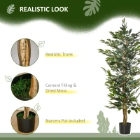 HOMCOM Plantă Ficus Falsă, Plantă Înaltă de 150cm, Plantă Artificială Decorativă pentru Interior și Exterior, Ø17x14.5 cm, Verde(m-5)