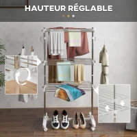 HOMCOM Séchoir à linge étendoir pliable ailes latérales utilisation intérieure et extérieure 142 x 55 x 152 cm 3 niveaux blanc(m-4)