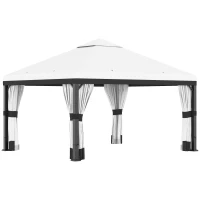 Outsunny Gartenpavillon, abnehmbare Vorhänge, Löcher für Regenwasserabführung, weiß, 3 x 3 x 2,7 m(m-1)