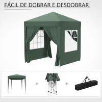 Outsunny Tenda Dobrável 2x2 m Tenda de Jardim com 4 Paredes Laterais Tecido Oxford 2 Portas 2 Janelas e Bolsa de Transporte para Exterior Terraço Campismo Festas Verde(m-8)