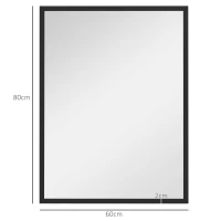 HOMCOM Oglindă Dreptunghiulară de Perete cu Cârlige, Sticlă și MDF, 60x80 cm, Negru(m-3)