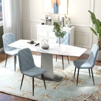 HOMCOM Set 4 Scaune cu Șezut Tapițat și Spătar, Scaune din Catifea și Țesătură cu Efect de Otel, 45x54x87 cm, Albastru Deschis(m-9)