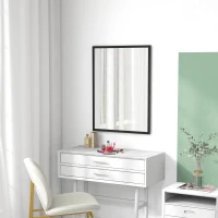 HOMCOM Oglindă Dreptunghiulară de Perete cu Cârlige, Sticlă și MDF, 60x80 cm, Negru(m-8)