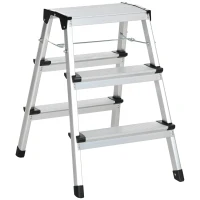 DURHAND Trittleiter Klapptritt, klappbar, breite Sprossen, rutschfest, Leichtbau, Aluminium+Stahl, 44 x 62,5 x 60,5cm(m-1)