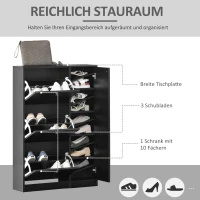HOMCOM Schuhschrank Schuhkipper Schuhständer Schuhregal mit 3 Klappe und Anti-Rückwärts-Zugbügel 22-28 Paar 80x24x120cm Schwarz(m-5)