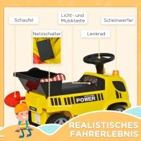 HOMCOM zittende graafmachine voor Kinderen zitvoertuig met kiepbak en schop voet zitauto onder stoel opslag voor baby 18-36 maanden metaal PP plastic geel 72 x 28,2 x 42 cm(m-6)