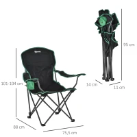 Outsunny Campingstuhl Klappstuhl Anglerstuhl Höhenverstellbar mit Getränkehalter faltbar inkl Tragetasche Regiestuhl bis 136 kg belastbar Schwarz+Grün 75,5 x 88 x 101-104 cm(m-3)