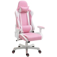 Vinsetto Gamingstuhl mit Kopfstütze Lendenkissen Bürostuhl höhenverstellbar Schaumstoff Kunstleder Nylon Rosa+Weiß 71 x 73 x 128-138 cm(m-1)