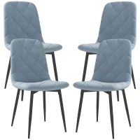 HOMCOM Set 4 Scaune cu Șezut Tapițat și Spătar, Scaune din Catifea și Țesătură cu Efect de Otel, 45x54x87 cm, Albastru Deschis(m-1)