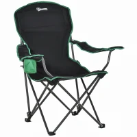 Outsunny Campingstuhl Klappstuhl Anglerstuhl Höhenverstellbar mit Getränkehalter faltbar inkl Tragetasche Regiestuhl bis 136 kg belastbar Schwarz+Grün 75,5 x 88 x 101-104 cm(m-1)