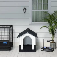 PawHut Plastic Dog Kennel with Windows, for Garden Patio, Miniature and Small Dogs, 80 x 69 x 76cm - Grey(m-9)