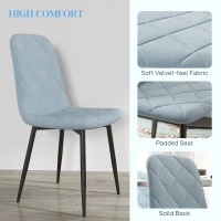 HOMCOM Set 4 Scaune cu Șezut Tapițat și Spătar, Scaune din Catifea și Țesătură cu Efect de Otel, 45x54x87 cm, Albastru Deschis(m-4)