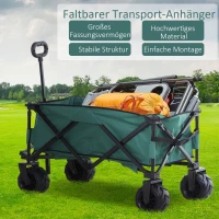 Outsunny Bollerwagen Faltbarer Handwagen 360° Gartenwagen Transportwagen mit  Teleskop Griff Verstellbarer Griffhöhe Strandwagen bis 70 kg Tragkraft Metall Oxford Grün 108 x 55 x 59-89 cm(m-10)