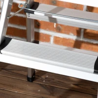 DURHAND Trittleiter Klapptritt, klappbar, breite Sprossen, rutschfest, Leichtbau, Aluminium+Stahl, 44 x 62,5 x 60,5cm(m-9)