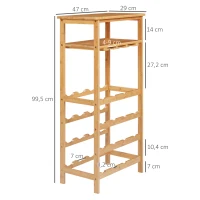 HOMCOM Weinregal, für 16 Weinflaschen & 9 Weingläser, 5 Etagen, Ablage, Bambusholz, 47 x 29 x 99,5 cm(m-3)