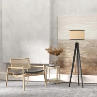 HOMCOM Stehlampe Wohnzimmer Tripod Stehleuchte 40W moderne Standleuchte mit E27 Fassung Holzfuß für Schlafzimmer Büro Schwarz+Gold 45 x 45 x 147 cm(m-2)