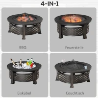 Outsunny Feuerschale mit Schürhaken Funkenschutz Feuerkorb Feuertisch rund Feuerstelle für Garten Camping BBQ Stahl Schwarz 81 x 81 x 50 cm(m-7)
