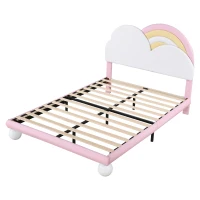 Letto Contenitore Matrimoniale con Rete a Doghe e Testiera Regolabile in Altezza, in PU, 140x204.5x116-122 cm, Rosa(m-9)