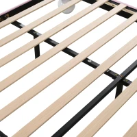 Letto Contenitore Matrimoniale con Rete a Doghe e Testiera Regolabile in Altezza, in PU, 140x204.5x116-122 cm, Rosa(m-7)