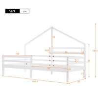 Cama para Niños en Forma de Casita con Librería Integrada en Estilo Nórdico 90x200 cm sin Colchón， Blanco(m-3)