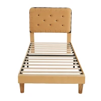 Letto Singolo con spazio contenitore, Testiera Regolabile e Rete a Doghe in Legno, 90x200x99-105 cm, Marrone(m-6)