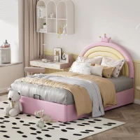Letto Contenitore Matrimoniale con Sistema Idraulico, Rete a Doghe e Testata Regolabile in Altezza, in Legno, 140x203x125-131 cm, Rosa(m-4)