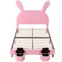 Letto con Contenitore in Tessuto Effetto Velluto, Testata Imbottita Regolabile e Illuminazione LED, 140x203.5x145-151.5 cm, Rosa(m-2)