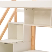 Letto a Castello per Bambini in Legno con Scala Contenitore e Scrivania Integrata, Bianco+Quercia(m-7)