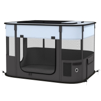 PawHut Țarc de Joacă pentru Animale de Companie cu 7 Ferestre, 3 Uși și 2 Pungi de Depozitare, Gard pentru Câini din Țesătură și Oțel Oxford, 84x64x53 cm, Negru