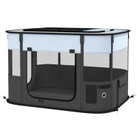 PawHut Țarc de Joacă pentru Animale de Companie cu 7 Ferestre, 3 Uși și 2 Pungi de Depozitare, Gard pentru Câini din Țesătură și Oțel Oxford, 84x64x53 cm, Negru(m-1)