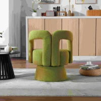 Poltrona Girevole Imbottita in Stoffa Bouclé, Design a Botte per Salotto e Ufficio, Verde Oliva(m-5)