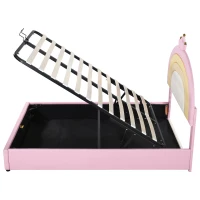 Letto Contenitore Matrimoniale con Sistema Idraulico, Rete a Doghe e Testata Regolabile in Altezza, in Legno, 140x203x125-131 cm, Rosa(m-12)