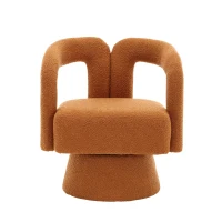 Poltrona Girevole Imbottita in Stoffa Bouclé, Design a Botte per Salotto e Ufficio, Arancione(m-2)