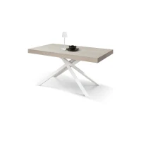 PAZZO DESIGN Tavolo Allungabile con Gambe Incrociate, Made in Italy, 160 x 90 x 74 cm, Olmo Perla con Gamba Bianca(m-2)