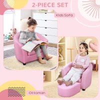 HOMCOM Kids Toddler Sofa Children's Armchair Footstool with Thick Padding, Anti-skid Foot Pads, 30 x 28 x 21cm, Pink(m-4)