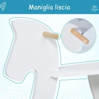 HOMCOM Cavallo a Dondolo Bambini da 1-3 Anni in Legno con Maniglie e Poggiapiedi, 68x26.5x48 cm, Bianco(m-6)