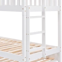 Letto a Castello per Bambini in Legno di Pino con 3 Lettini, Design Salvaspazio, 206x97x235 cm, Bianco(m-9)