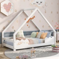 Lettino per Bambini in Legno di Pino con Protezione, 166x86.5x130 cm, Bianco(m-1)