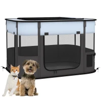 PawHut Foldable Dog Pen with Storage Bag for Indoor/Outdoor Use, Portable Pet playpen, with Ground Stakes - Grey(m-11)