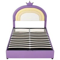 Letto Contenitore Matrimoniale con Sistema Idraulico, Rete a Doghe e Testata Regolabile in Altezza, in Legno, 140x203x125-131 cm, Viola(m-2)