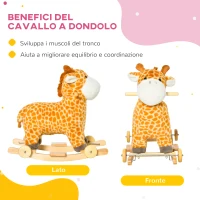 HOMCOM Cavallo a Dondolo per Bambini 3-6 Anni a Giraffa con Ruote e Suoni, 63x38x63cm, Giallo(m-6)