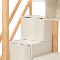 Letto a Castello per Bambini in Legno con Scala Contenitore e Scrivania Integrata, Bianco+Quercia(m-6)