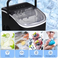 HOMCOM Aparat de gheata pentru blat, 12 kg in 24 de ore, 9 cuburi gata în 6-12 minute, aparat portabil pentru cuburi de gheata cu cupa de gheata si cos, negru(m-6)